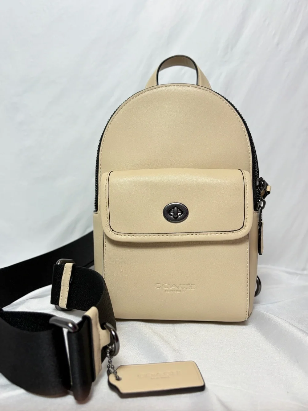 Coach Ivory Leather Small Turnlock Sling Backpack Crossbody Bag CAJ28